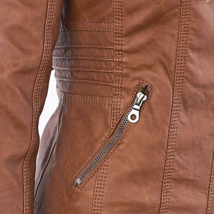 Yvonne | Zip Hoodie Dames Leren Biker Jack met Capuchon