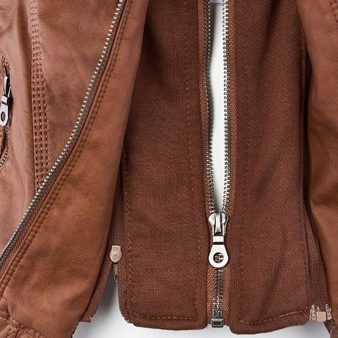 Yvonne | Zip Hoodie Dames Leren Biker Jack met Capuchon