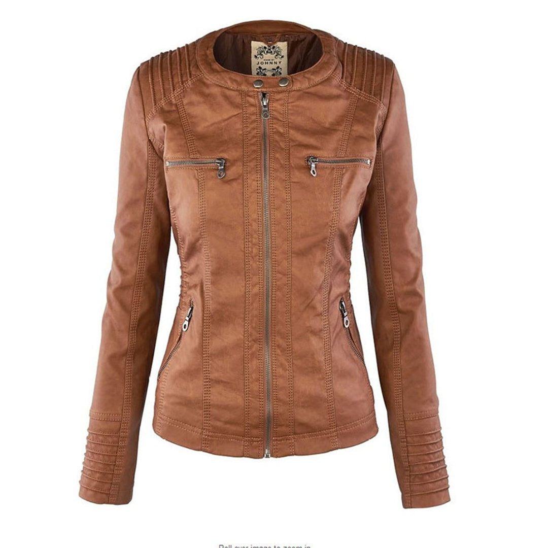 Yvonne | Zip Hoodie Dames Leren Biker Jack met Capuchon