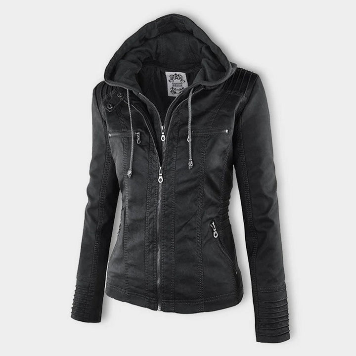 Yvonne | Zip Hoodie Dames Leren Biker Jack met Capuchon