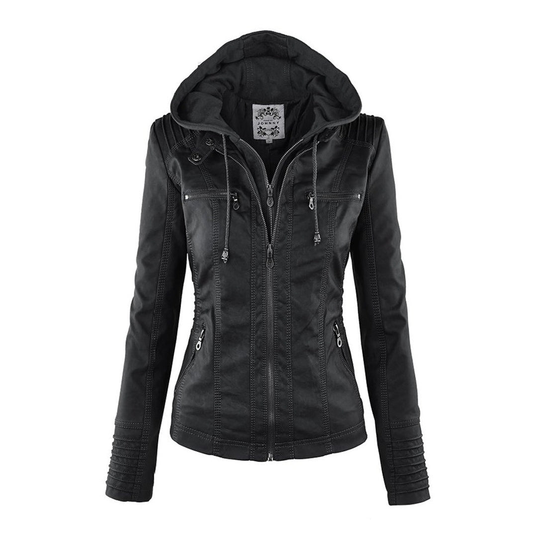 Yvonne | Zip Hoodie Dames Leren Biker Jack met Capuchon