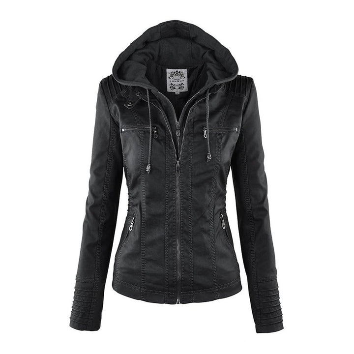 Yvonne | Zip Hoodie Dames Leren Biker Jack met Capuchon